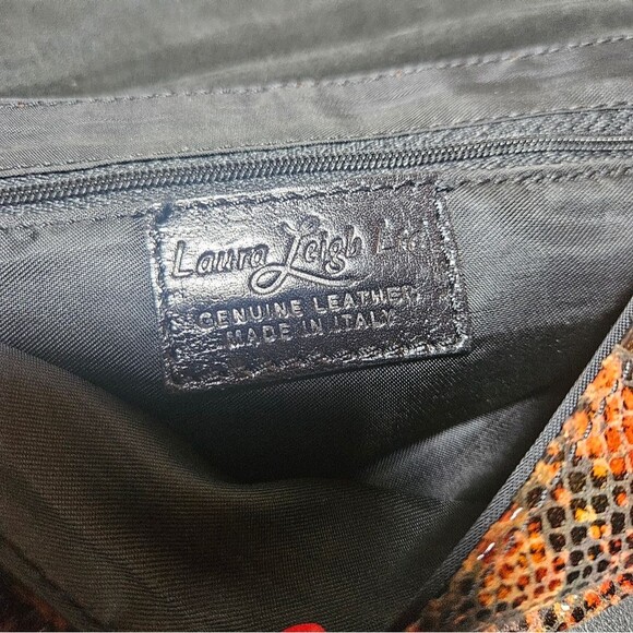Vintage Laura Leigh Ltd. Y2K Orange Snakeskin Print Leather Shoulder Bag - Picture 7 of 9